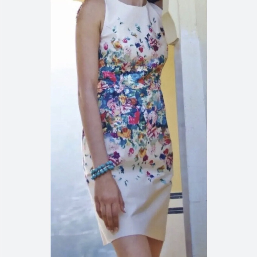 Maeve by Anthropologie Tea Garden Sheath Dress Cream Multi Women 6 Formal Classy